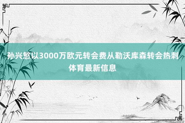 孙兴慜以3000万欧元转会费从勒沃库森转会热刺体育最新信息