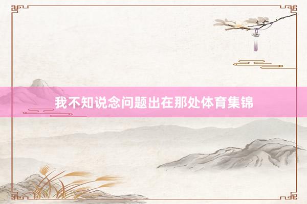 我不知说念问题出在那处体育集锦