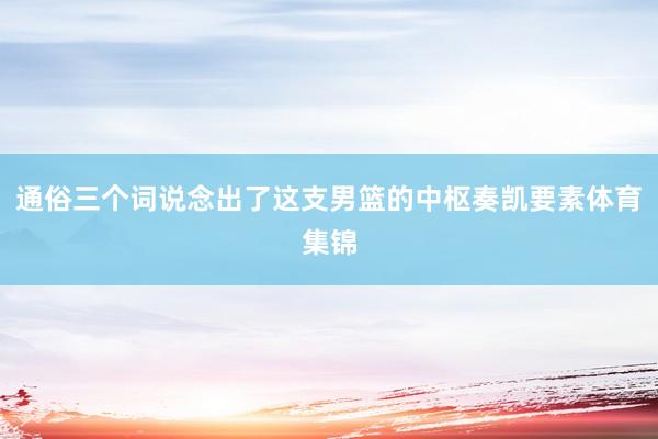 通俗三个词说念出了这支男篮的中枢奏凯要素体育集锦