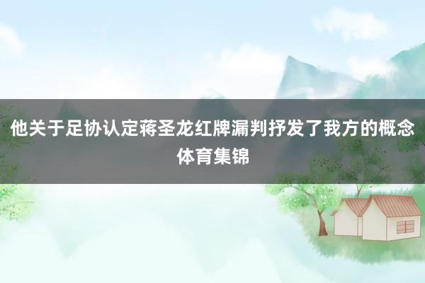 他关于足协认定蒋圣龙红牌漏判抒发了我方的概念体育集锦